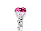 White gold Cushion Cut Pink Sapphire Cluster Side Stone Solitaire Ring with Prong Setting_53