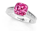 White gold Cushion Cut Pink Sapphire Engagement Ring with Milgrain Channel Set Band and Prong Setting_25