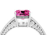 White gold Cushion Cut Pink Sapphire Engagement Ring with Milgrain Channel Set Band and Prong Setting_28
