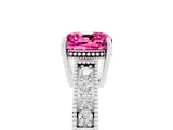 White gold Cushion Cut Pink Sapphire Engagement Ring with Milgrain Channel Set Band and Prong Setting_29