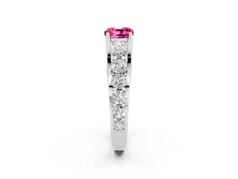 White gold Cushion Cut Pink Sapphire Engagement Ring with Pavé Band and Four-Prong Setting_2