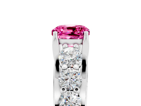 White gold Cushion Cut Pink Sapphire Engagement Ring with Pavé Band and Four-Prong Setting_5