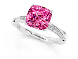 White gold Cushion Cut Pink Sapphire Engagement Ring with Side Stone Accents and Four-Prong Setting_109
