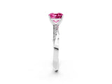 White gold Cushion Cut Pink Sapphire Engagement Ring with Side Stone Accents and Four-Prong Setting_110