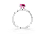 White gold Cushion Cut Pink Sapphire Engagement Ring with Side Stone Accents and Four-Prong Setting_111