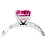 White gold Cushion Cut Pink Sapphire Engagement Ring with Side Stone Accents and Four-Prong Setting_112