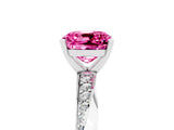 White gold Cushion Cut Pink Sapphire Engagement Ring with Side Stone Accents and Four-Prong Setting_113
