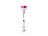 White gold Cushion Cut Pink Sapphire Engagement Ring with Side Stone Accents and Four-Prong Setting_26