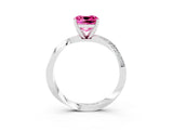 White gold Cushion Cut Pink Sapphire Engagement Ring with Side Stone Accents and Four-Prong Setting_27