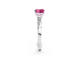 White gold Cushion Cut Pink Sapphire Engagement Ring with Side Stone Accents and Four-Prong Setting_53
