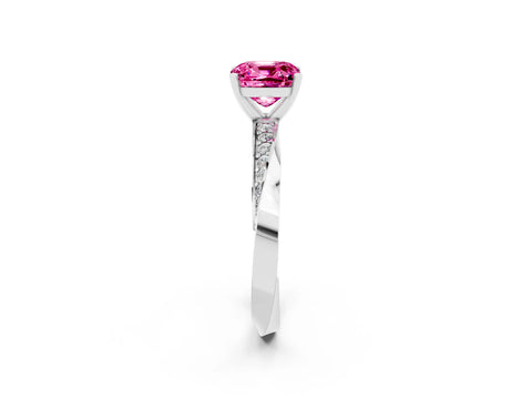 White gold Cushion Cut Pink Sapphire Engagement Ring with Side Stone Accents and Four-Prong Setting_53