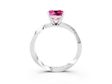 White gold Cushion Cut Pink Sapphire Engagement Ring with Side Stone Accents and Four-Prong Setting_54