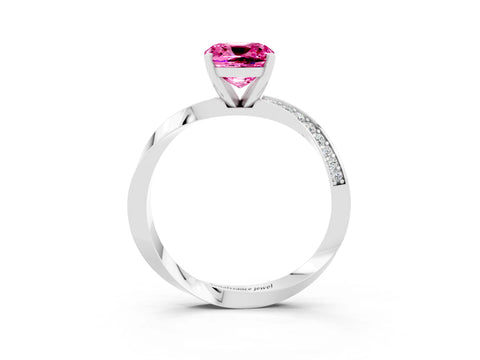 White gold Cushion Cut Pink Sapphire Engagement Ring with Side Stone Accents and Four-Prong Setting_54
