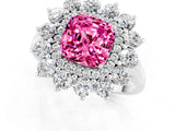 White gold Cushion Cut Pink Sapphire Floral Double Halo Engagement Ring with Prong Setting_37