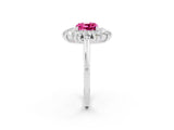 White gold Cushion Cut Pink Sapphire Floral Double Halo Engagement Ring with Prong Setting_38