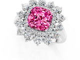 White gold Cushion Cut Pink Sapphire Floral Double Halo Engagement Ring with Prong Setting_85