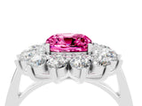 White gold Cushion Cut Pink Sapphire Floral Double Halo Engagement Ring with Prong Setting_88
