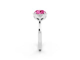 White gold Cushion Cut Pink Sapphire Halo Ring with Tapered Band and Four-Prong Setting_2