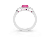 White gold Cushion Cut Pink Sapphire Halo Ring with Tapered Band and Four-Prong Setting_3