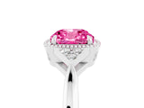 White gold Cushion Cut Pink Sapphire Halo Ring with Tapered Band and Four-Prong Setting_5