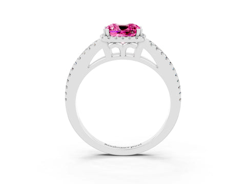 White gold Cushion Cut Pink Sapphire Halo Split Shank Engagement Ring_15