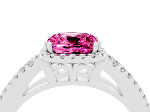 White gold Cushion Cut Pink Sapphire Halo Split Shank Engagement Ring_16