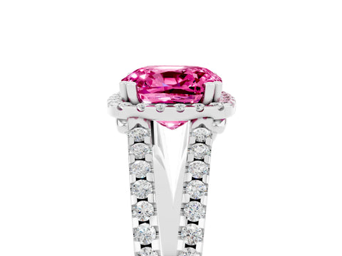 White gold Cushion Cut Pink Sapphire Halo Split Shank Engagement Ring_17
