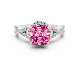 White gold Cushion Cut Pink Sapphire Halo Twist Band Solitaire Prong Setting Ring_24