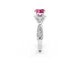 White gold Cushion Cut Pink Sapphire Halo Twist Band Solitaire Prong Setting Ring_26