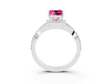 White gold Cushion Cut Pink Sapphire Halo Twist Band Solitaire Prong Setting Ring_27