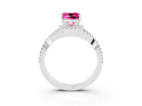 White gold Cushion Cut Pink Sapphire Halo Twist Band Solitaire Prong Setting Ring_27