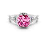 White gold Cushion Cut Pink Sapphire  Halo Twist Band Solitaire Prong Setting Ring_48