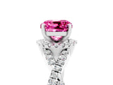White gold Cushion Cut Pink Sapphire  Halo Twist Band Solitaire Prong Setting Ring_53