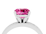 White gold Cushion Cut Pink Sapphire Milgrain Pavé Engagement Ring with Four-Prong Setting_40