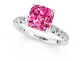 White gold Cushion Cut Pink Sapphire Pavé Solitaire Ring with Round Band and Prong Setting_13