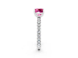 White gold Cushion Cut Pink Sapphire Pavé Solitaire Ring with Round Band and Prong Setting_14