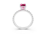 White gold Cushion Cut Pink Sapphire Pavé Solitaire Ring with Round Band and Prong Setting_15