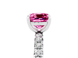 White gold Cushion Cut Pink Sapphire Pavé Solitaire Ring with Round Band and Prong Setting_17