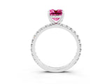 White gold Cushion Cut Pink Sapphire Pavé Solitaire Ring with Round Band and Prong Setting_39