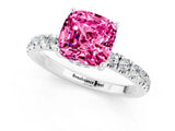 White gold Cushion Cut Pink Sapphire Pave Band Solitaire Ring with Four-Prong Setting_13