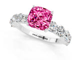 White gold Cushion Cut Pink Sapphire Prong Setting with Side Stones on a Pave Band_25