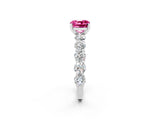 White gold Cushion Cut Pink Sapphire Prong Setting with Side Stones on a Pave Band_26