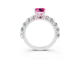 White gold Cushion Cut Pink Sapphire Prong Setting with Side Stones on a Pave Band_27