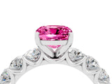 White gold Cushion Cut Pink Sapphire Prong Setting with Side Stones on a Pave Band_28