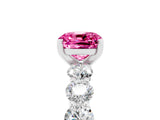 White gold Cushion Cut Pink Sapphire Prong Setting with Side Stones on a Pave Band_29