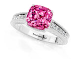 White gold Cushion Cut Pink Sapphire Ring with Milgrain Pavé Band and Four-Prong Setting_37