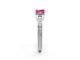 White gold Cushion Cut Pink Sapphire Ring with Milgrain Pavé Band and Four-Prong Setting_38