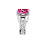 White gold Cushion Cut Pink Sapphire Ring with Milgrain Pavé Band and Four-Prong Setting_41