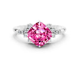White gold Cushion Cut Pink Sapphire Ring with Side Stones and Four-Prong Setting_60