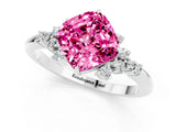 White gold Cushion Cut Pink Sapphire Ring with Side Stones and Four-Prong Setting_61
